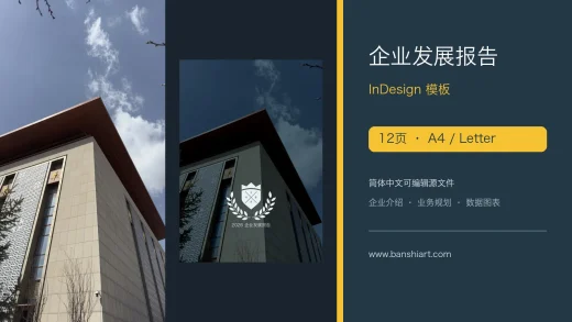12页企业发展报告InDesign模板｜简体中文A4与Letter双尺寸 特色图片
