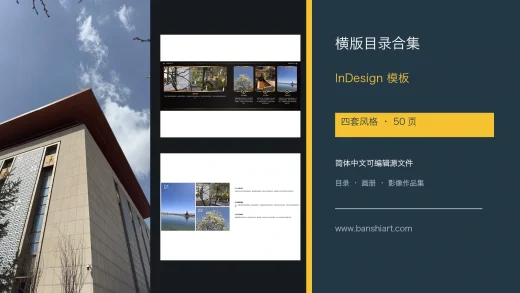 产品目录InDesign模板合集封面，四套50页简体中文横版画册