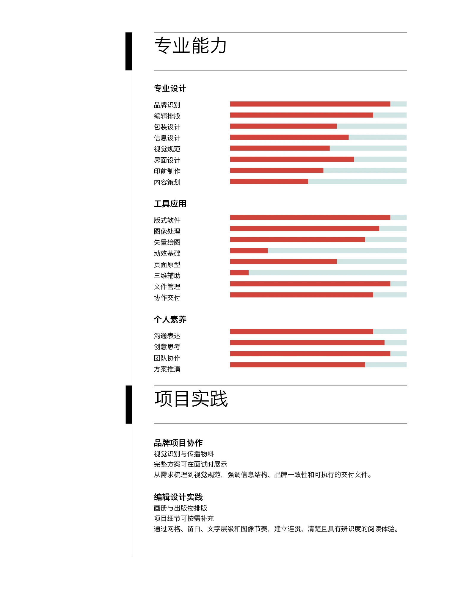 设计师简历与求职信模板 US Letter · 青红配色 第3页