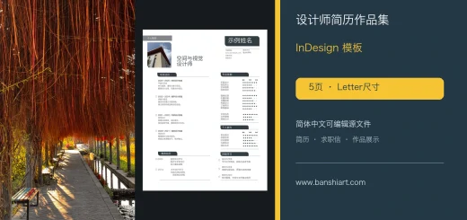设计师简历作品集InDesign模板-5页Letter简体中文求职套装 特色图片