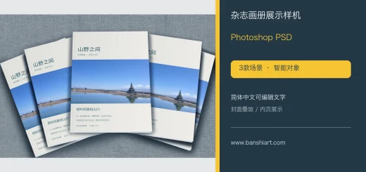 杂志画册展示样机PSD模板，三款简体中文封面与内页智能对象