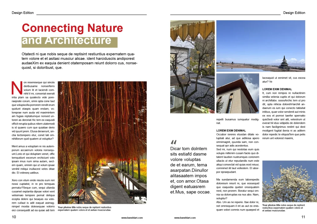 自然建筑杂志排版InDesign模板-30页A5外文可编辑源文件 第6张清晰版式预览