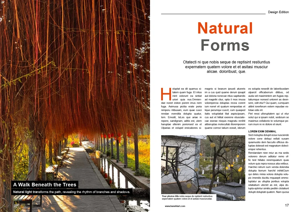 自然建筑杂志排版InDesign模板-30页A5外文可编辑源文件 第9张清晰版式预览