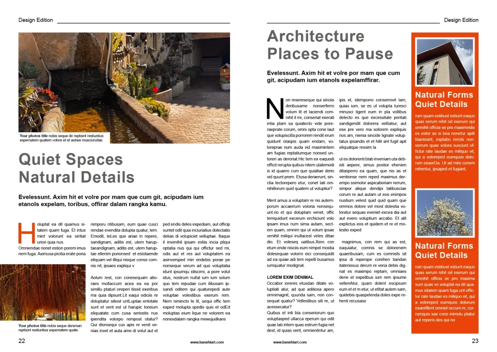 自然建筑杂志排版InDesign模板-30页A5外文可编辑源文件 第12张清晰版式预览