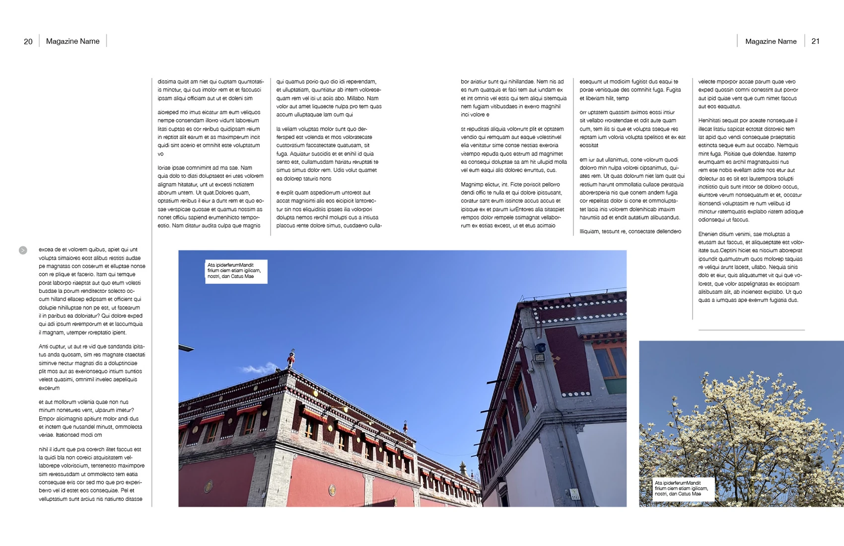 自然生活摄影杂志InDesign模板 US Letter 第20—21页跨页排版预览